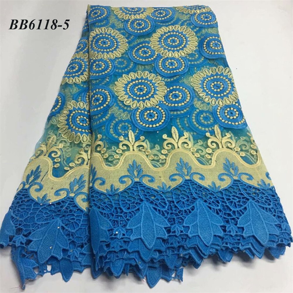 Afrikaanse Stijl Koord Netto Kant Borduurwerk Met Stenen Lady Party Gele Kleur 5 Yards: 5