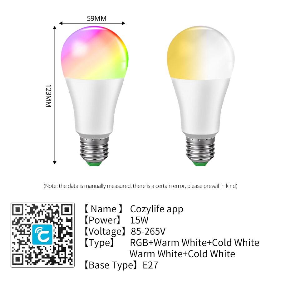 Cozylife – ampoule connectée Wifi E27, lampe Led 15W RGB blanche, 220/110V, contrôle vocal, éclairage pour la maison, Alexa et Google Assistant