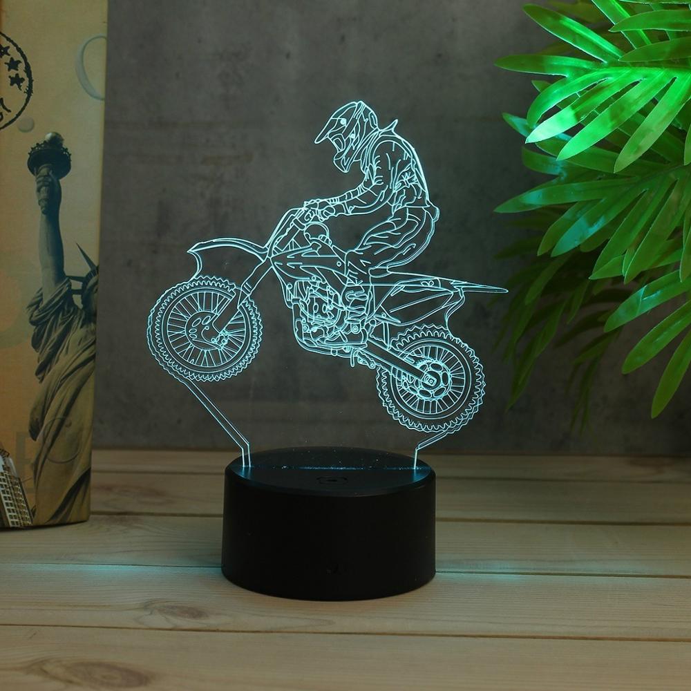 Lámpara LED 3D de acrílico para motocicleta y Motocross, luz de mesa táctil nocturna, 7 colores