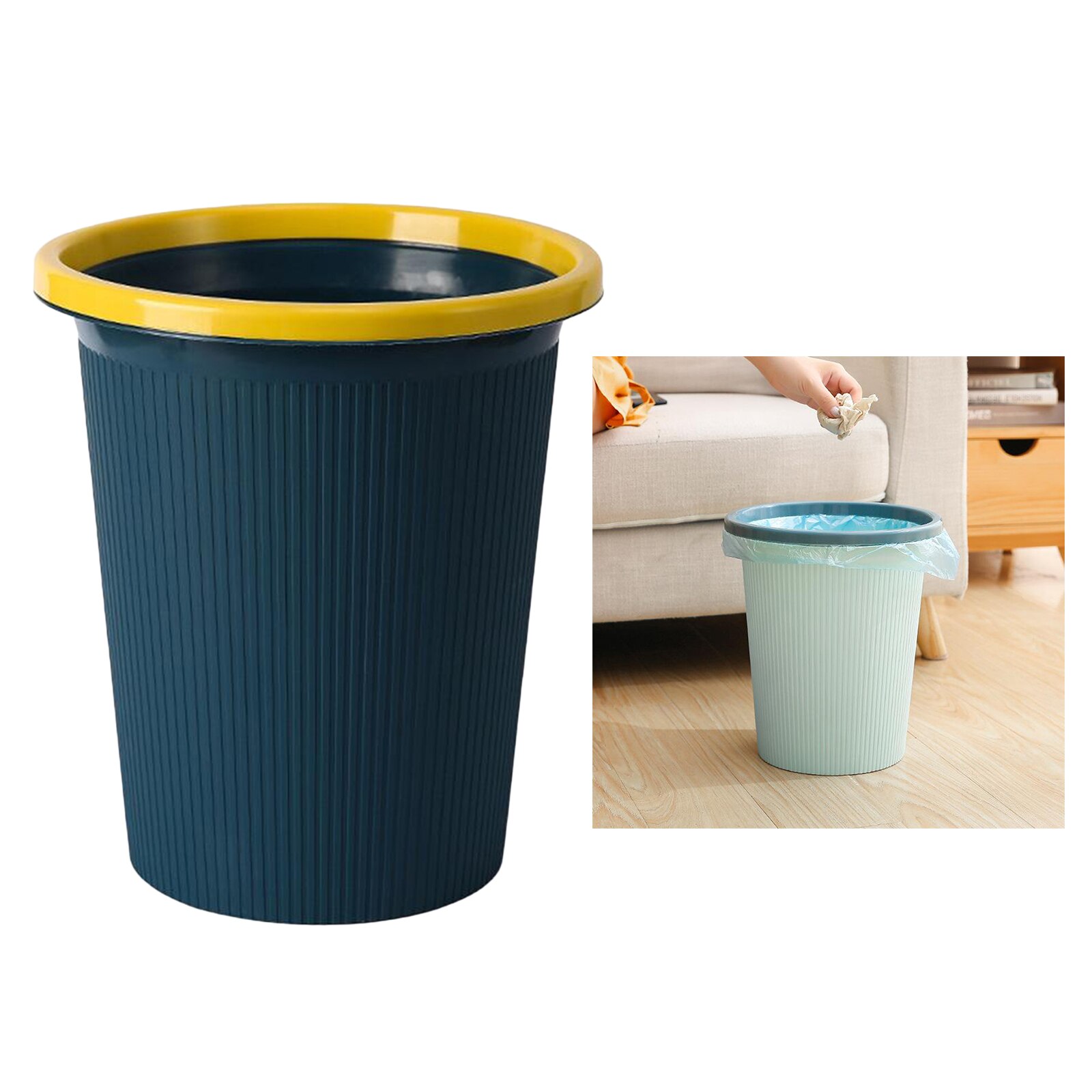Macaroon Color Trash Can Household Plastic Garbage Can Simple Toilet Kitchen Pressure Ring-Trash Can Living Room: Dark Blue 24.8x16x2