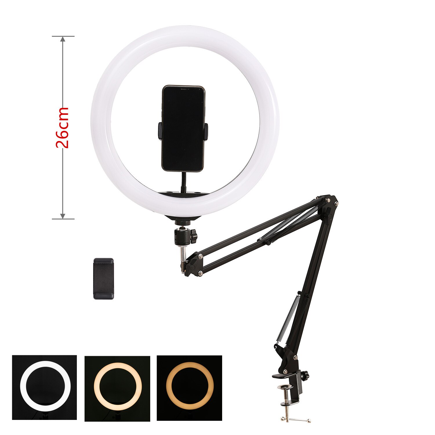 Fotografering selfie lys 26cm 33cm ring rgb lampe med lang arm desktop tablet til telefon video live overhead skydning manicure: 26cm lamper uden rgb