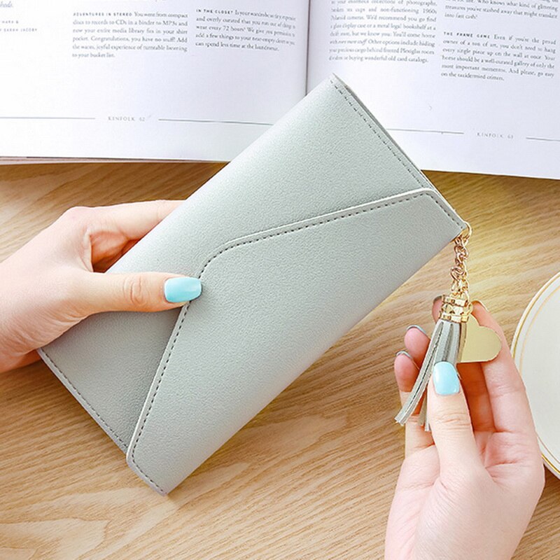 Litthing Pu Leather Women's Long Wallet Credit Card Clutch Purse Women's Wallet Matte Card Bag Buckle Multi-function Wallet: gray B