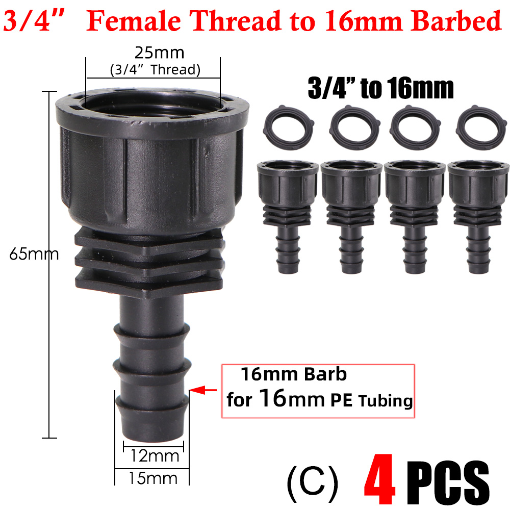 16 20 25MM 1/2" 3/4" Thread Connector to Barb 16mm 20mm PE Tubing Adapter Hose Joints Garden Drip Irrigation Coupling Fittings: Red