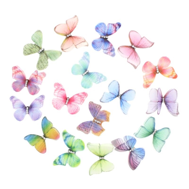Apliques de mariposa de tela de Organza de Color degradado, 38Mm, mariposa de gasa translúcida para decoración de , adorno de muñeca, 50 Uds.: Default Title