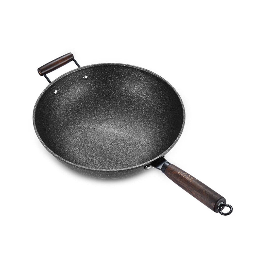 Wooden Handle Nonstick Frying Pan Metal Fry Pan with Kitchen Utensil Cookware DC156: 34cm