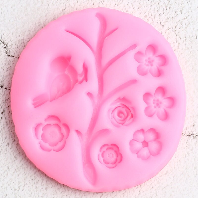 Gren blad blomma fåglar kant silikonformar baby födelsedag fondant tårta dekorationsverktyg smycken lera godis choklad formar