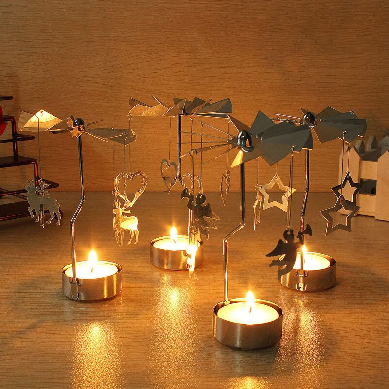 Great Rotary Spinning Carousel Angel / Deer / Star Tea Light Christmas Candle Holder
