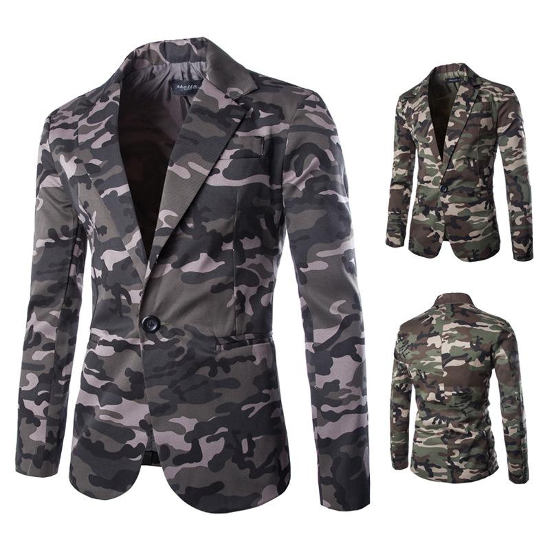 Chaqueta de traje Formal para hombre, chaqueta de negocios con estampado de camuflaje para hombre, chaqueta delgada de boda para aniversario de una sola botonadura