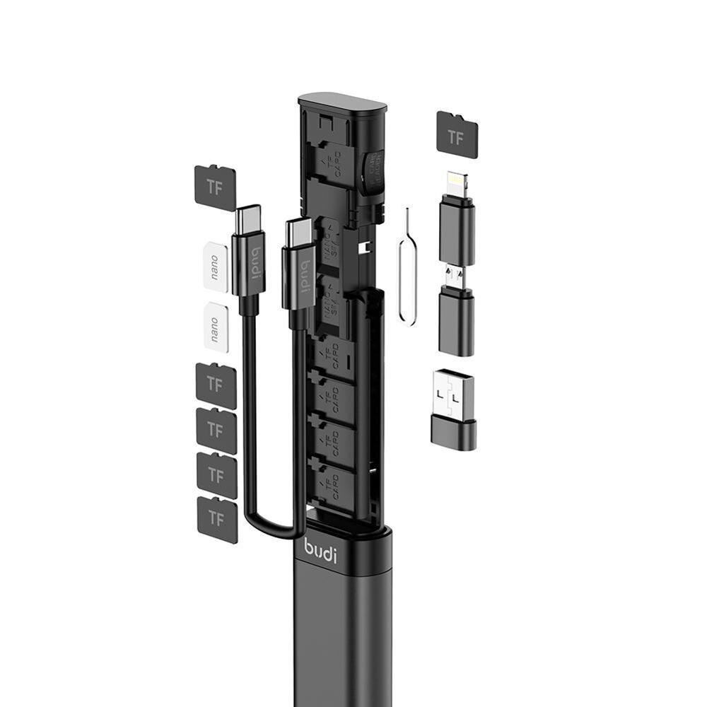 Budi Usb Datakabel Opbergdoos Multi-Lijn 6 Soorten Kabels Sim Kit Tf Kaartlezer Multi-functie Smart Adapter Opbergdoos