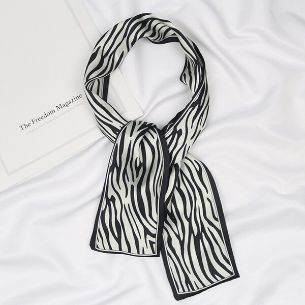 Håndtaske damer zebra trykt smalt langt hår hals slips satin silke lommetørklæde kvinder skinny lille tyndt tørklæde håndbånd: Sort (zebra type)