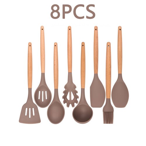 Geschirr 12Stck Silikon Kochen Utensilien einstellen Wärme beständig Küche Nicht-Stock Kochen Utensilien Backen Werkzeuge Mit Lagerung Kasten: grau-8Stck