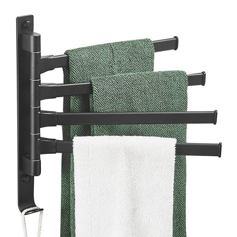 Handdoek Hanger Wandmontage Handdoekenrek Roterende Badkamer Aluminium Handdoek Bar Rail Handdoek Houder Organizer Zwart: 4 bars