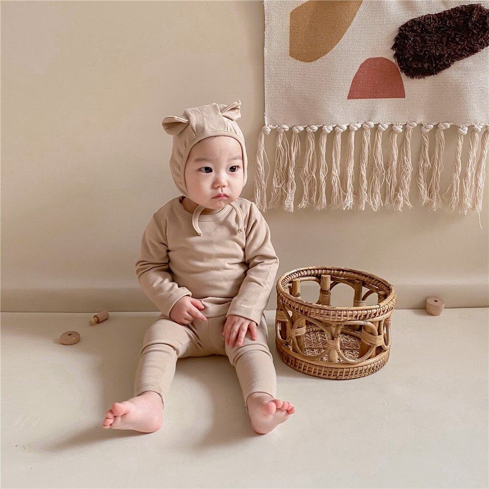 Milancel Lente Baby Kleding Set Solid Meisjes Binnenshuis Kleding Pure Kleur Jongens Sleeper Slijtage: khaki / 3-6m