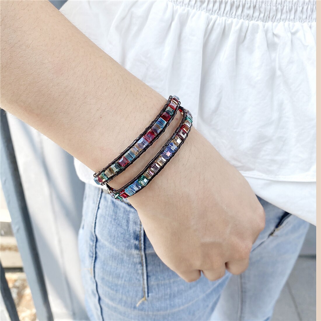 Rainbow Crystal Beads Weaving Handmade Friendship Bracelet Crystal Boho Couple 1 2 3 Wrap Bracelet 7 Chakras Jewelry