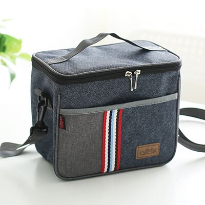 Women Insulated Oxford Lunch Bag Cotton Denim Blue Portable Thermal Lunch Box for Kids Food Cooler Bags Picnic Tote: 80062