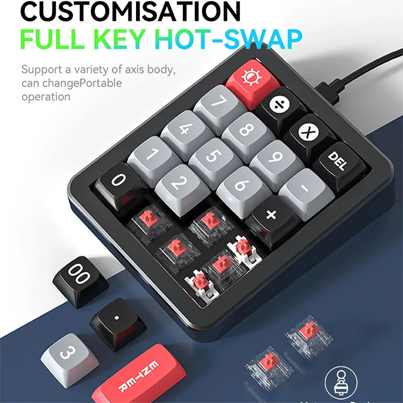 19-key Mini Numpad Portable Aluminum Alloy Wired Mechanical Keyboard Full Key -swappable RGBKeycap Extended Gaming Keyboard