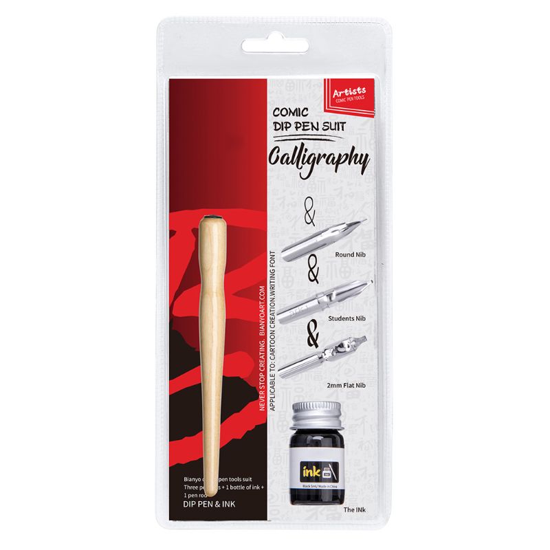 Manga dip caneta conjunto comic pro kit de desenho 3 nibs titular madeira tinta ferramentas caligrafia u4ld