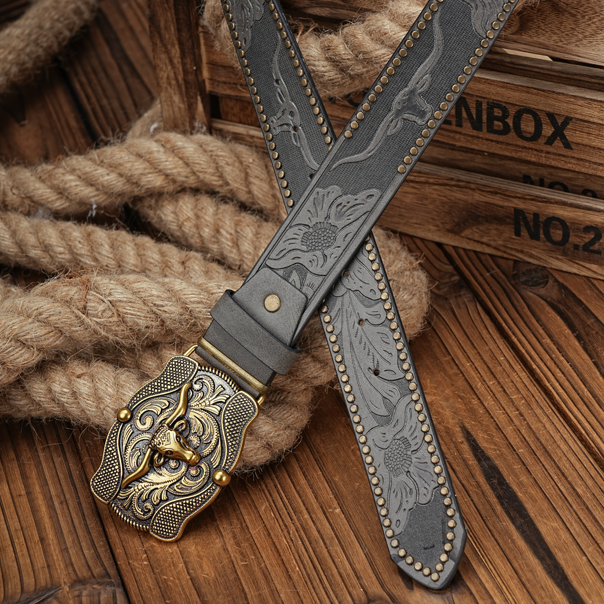 Masculino e feminino-Western-Cowboy-PU Couro-Cintos - Cinto de cavalo vintage com fivela gravada floral para jeans: Branco