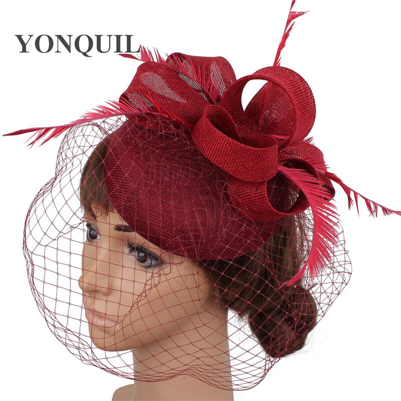 Bruid Bruiloft Witte Hoofddeksel Elegante Dames Mariage Mesh Tovenaar Hoed Fancy Veils Chapeau Cap Mode Kerk Hoofddeksels Womens: marron