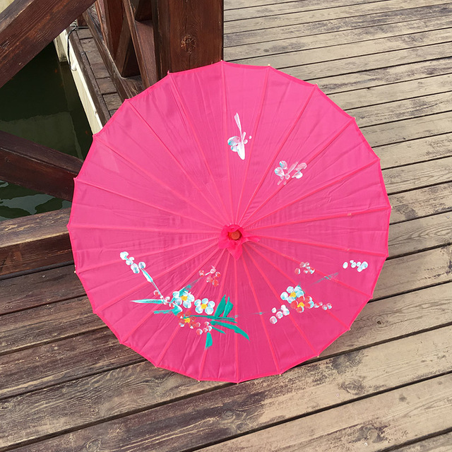 Paraguas de arte chino, sombrilla de seda con marco de bambú para boda, de cumpleaños, novia, dama de honor, de flores pintadas a mano, 1 piezas: Borgoña