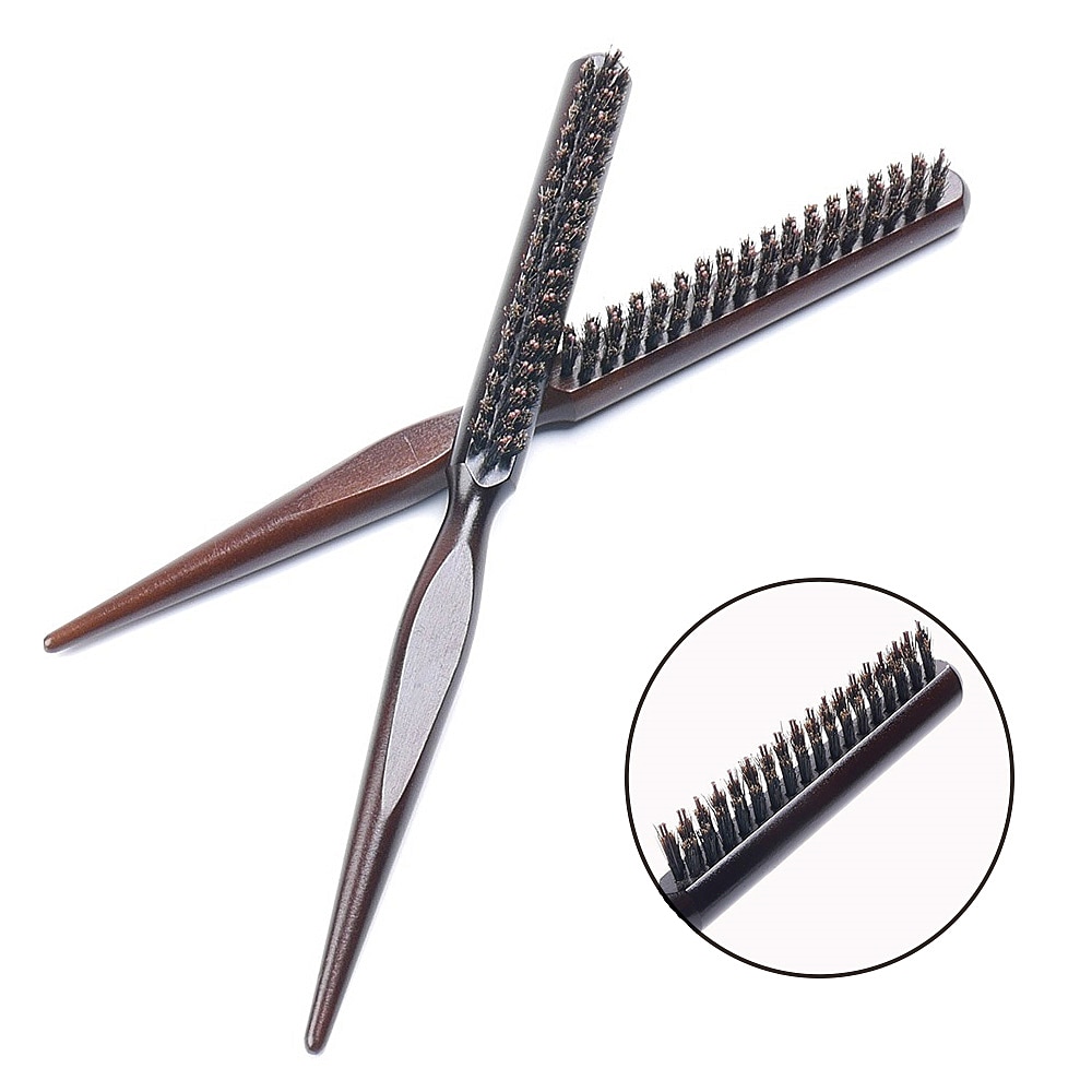 Houten Handvat Haar Kam Natuurlijke Varkenshaar Borstel Pluizige Fijne Handvat Kam Kappers Kapper Hair Styling Tool