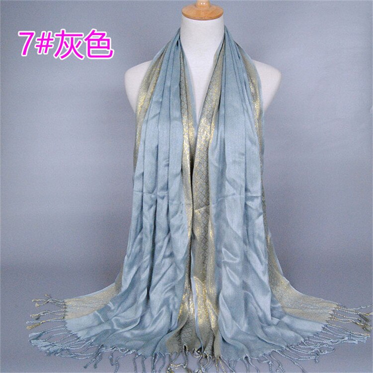 NEUE frauen Gold baumwolle einfarbig muslimischen kopf schal schals und wickelt pashmina bandana weiblich foulard damen hijab speichert: 20