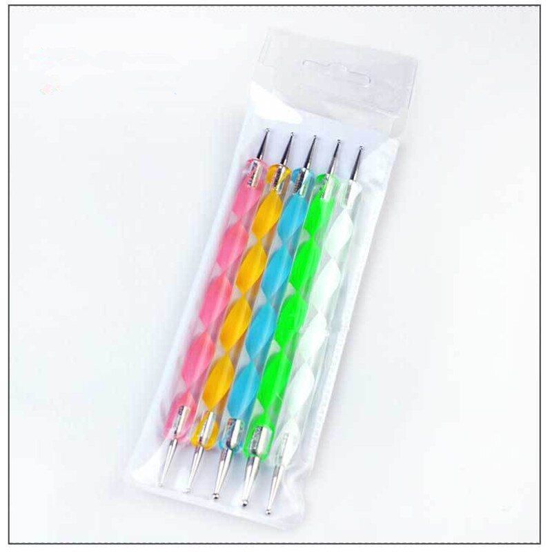 Juego de Herramientas de manicura para hacer puntos, accesorios para manicura, con 2 extremos, para estampado, pintura, 5 uds.: Default Title