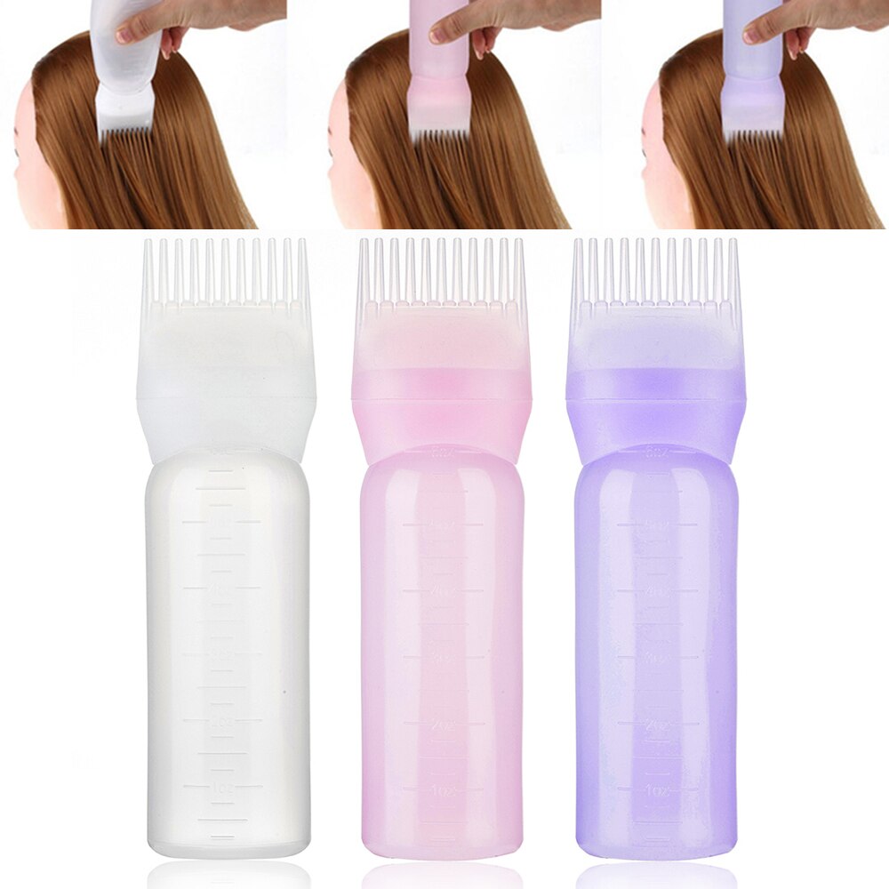 120ml flerfarvet plast hårpåfyldningsflaske applikator kam dispensering salon hårfarvning frisør styling værktøj
