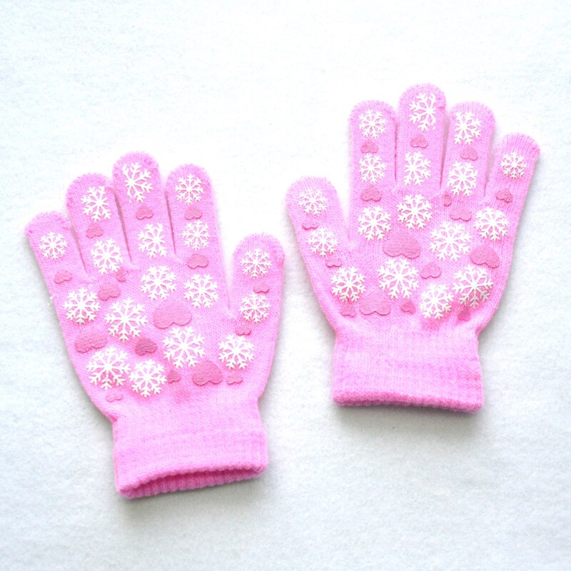 Warmom Nette Kind Fäustlinge freundlicher Winter Gestrickte Handschuhe Für Jungen Mädchen Schneeflocke Liebe aufbringen Fingerling Luvas Warme Fäustling: Rosa