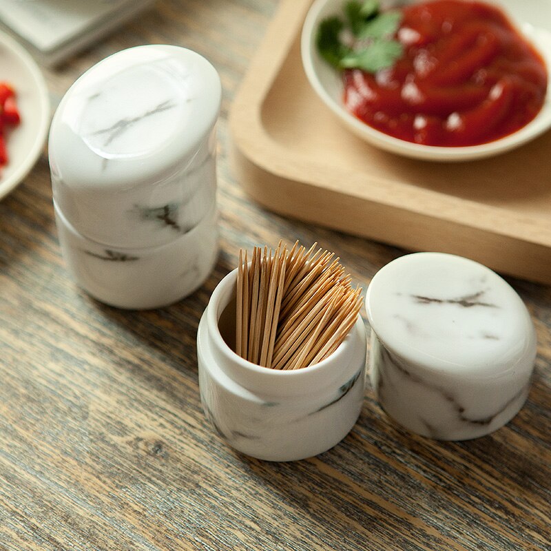 Marmor keramisk tandstikker container æske tandstikker holder tandstikker dispenser hemmelig stash bomulds vatpind holder tandpluk holder
