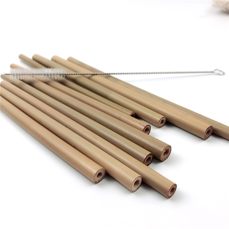 100Pcs/lot Bamboo Straw Natural Organic Reusable Bamboo Drinking Straws Cleaner 19.5cm 23cm Bamboe Straws set for