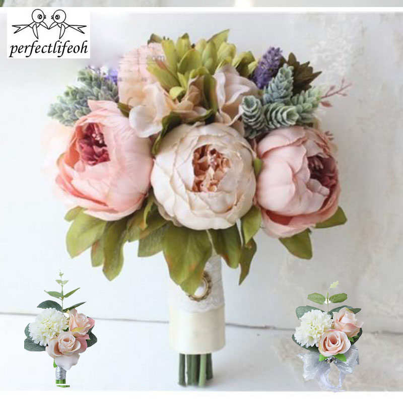Perfectlifeoh-ramo de Camelias para boda, plantas florales, , ramo de recuerdo con mango de encaje, flores de boda con tema de jardín