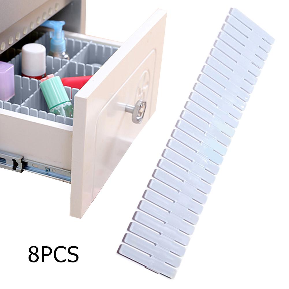 4pcs/8pcsDIY Drawer Divider Household Storage Organizer Partition Board for Socks Underwear Organize the grid Drawer partition: 8PCS Light Blue