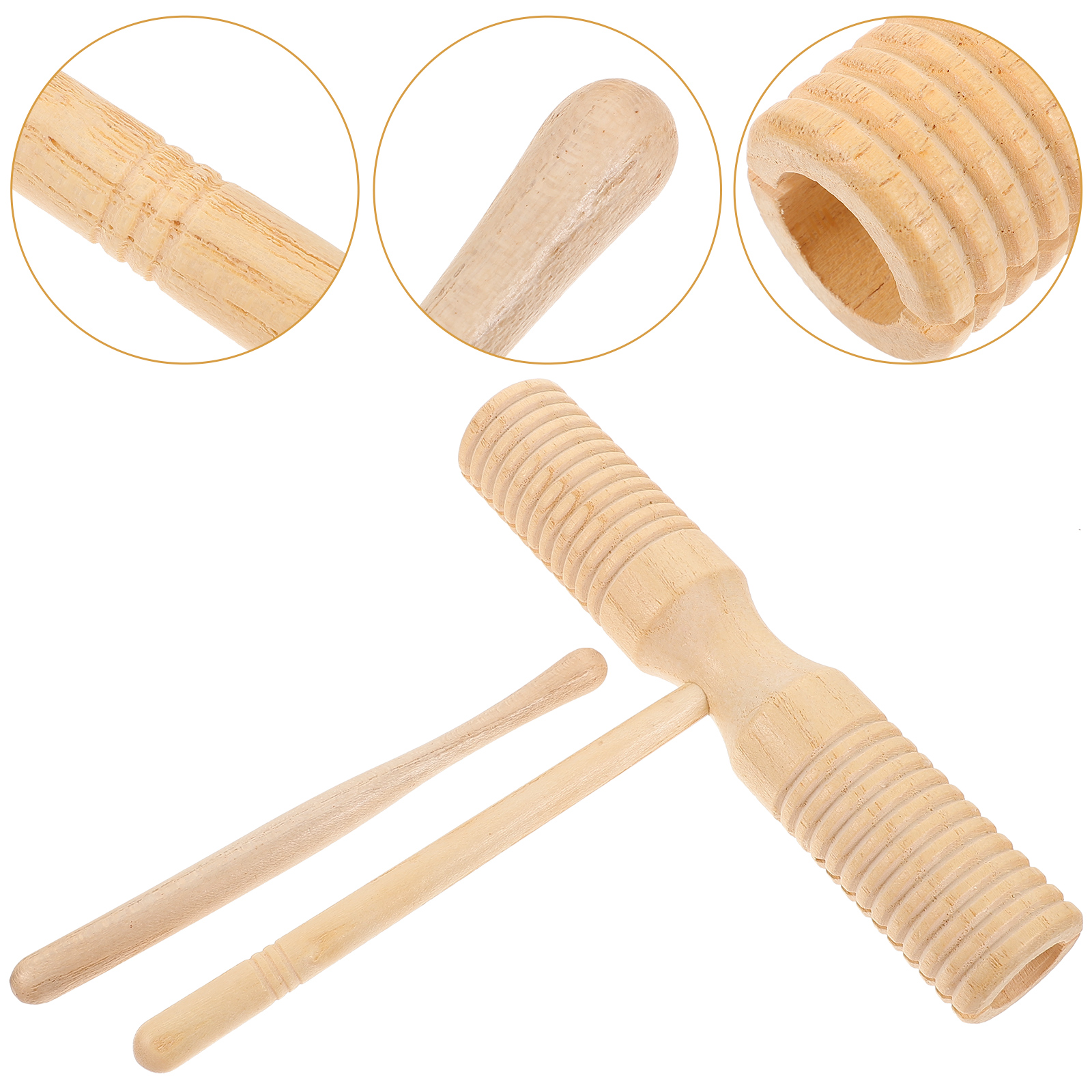 Houten dubbele hoorn Guiro muziekinstrument percussie voor kinderen, beginnende kinderen met stokstokken