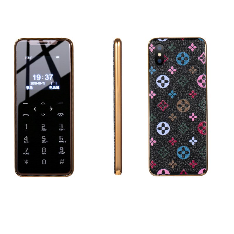 Ultra-Dunne Metalen Frame Lederen Back Cover Kleine Mobiele Telefoon Bluetooth Dialer Dual Sim-kaart Kinderen Telefoon Touch Key trillingen