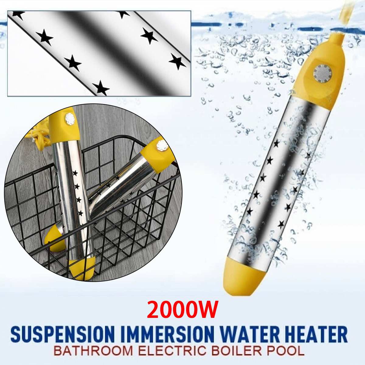 2000w elektrisk kedel kedel vandopvarmning bærbar nedsænkning suspension badeværelse swimmingpool anti-skoldning 220v