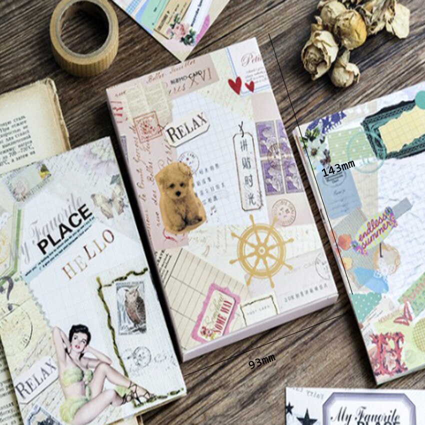 4Packungen/viel SchöNe Collage zeit karten Gruß Karte Postkarte Kraft Umschlag