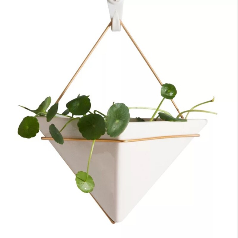 Wall-mounted flower pot Nordic wall white ceramic wrought iron green plant water culture green radish medium interior decoration: B