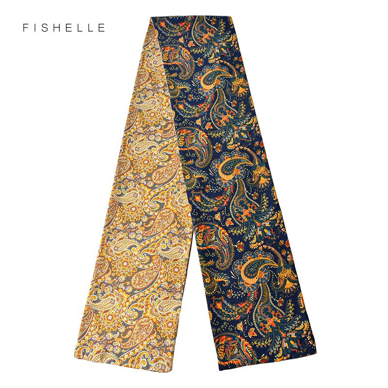 retrò blu Marina Militare anacardi donna sciarpe di seta strette su dovuto lati fazzoletto da collo in seta naturale fascia collo lungo sciarpa fascia per signora