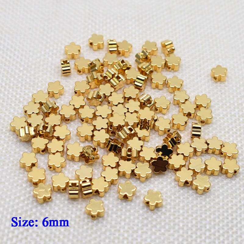 6mm Pentagram heart cross Butterfly shape Beads Metal Copper beads Gold Loose beads for Jewelry Making DIY Bracelet hole 1.7mm