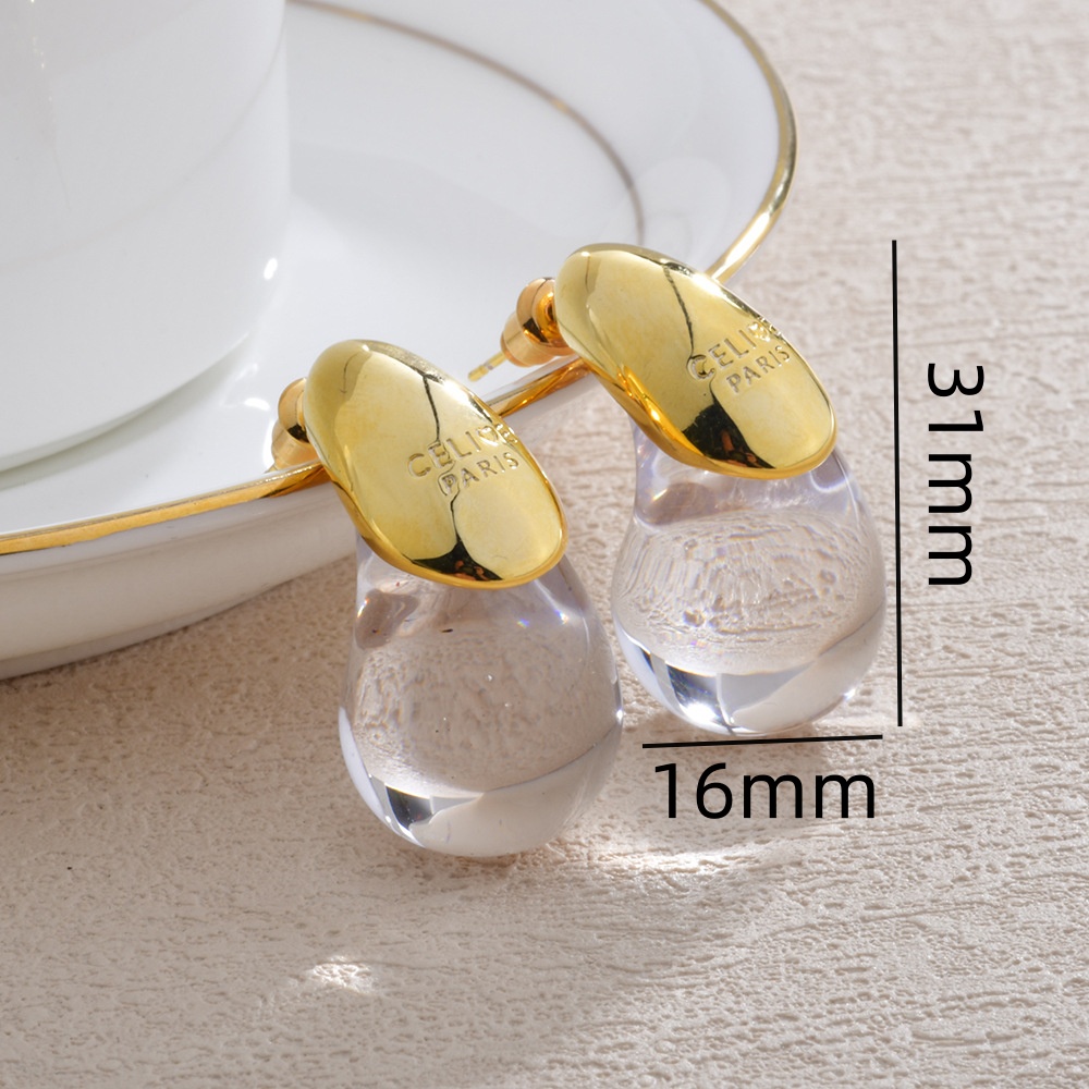 Boucles d'oreilles goutte d'eau transparentes pour femmes, plaquées or, élégantes, modernes, de , bijoux de fête,: Couleur or jaune pâle