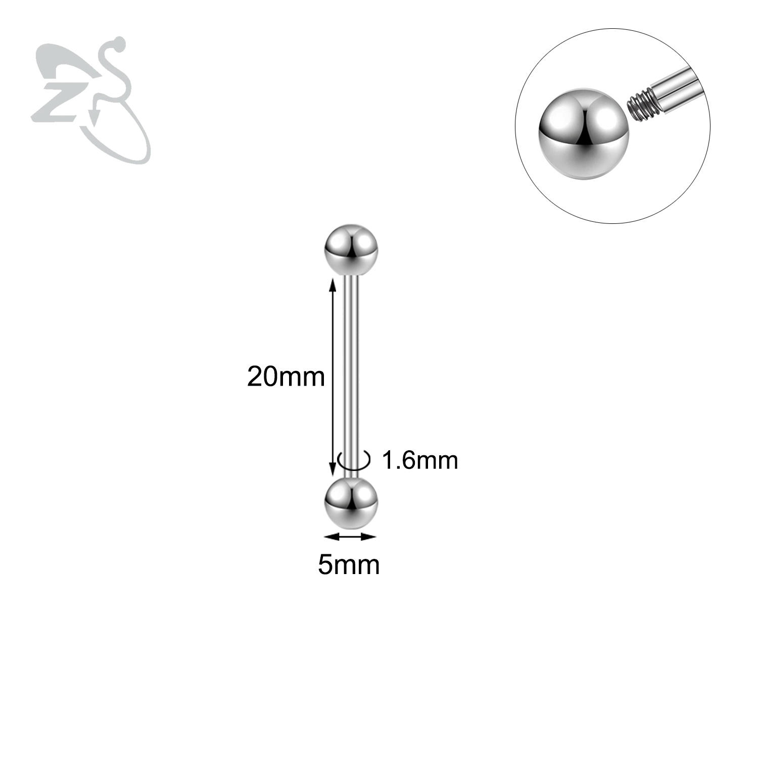 ZS 1 pieza 14G/16G Acero inoxidable largo Industrial Piercing barra cartílago pendiente Piercing 12/14/16/18/20/24/28/32/40/45/48/60mm: Pistola negra plateada