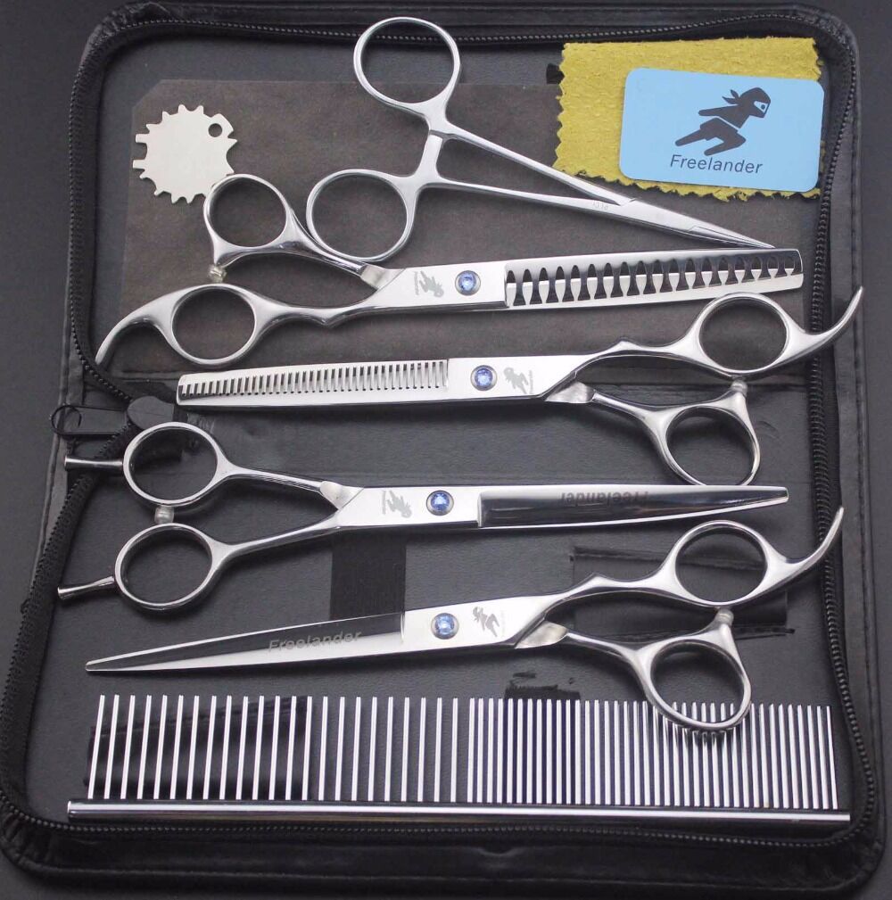 7 inch Pet Dog scissors Set pet grooming kit direct dense thinning scissors and curved pet grooming scissors
