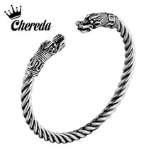 Chereda Grote Zilveren Viking Dragon Head Armband voor Mannen Vintage Noorse Viking Verstelbare Bangles Vrouwen Punk Bar Sieraden