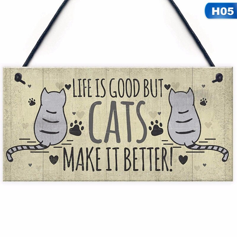 Trä vänskap katt husdjur tag graverad katt livet är bättre med katt tag inspirerande husdjur taggar för kattälskare: H05