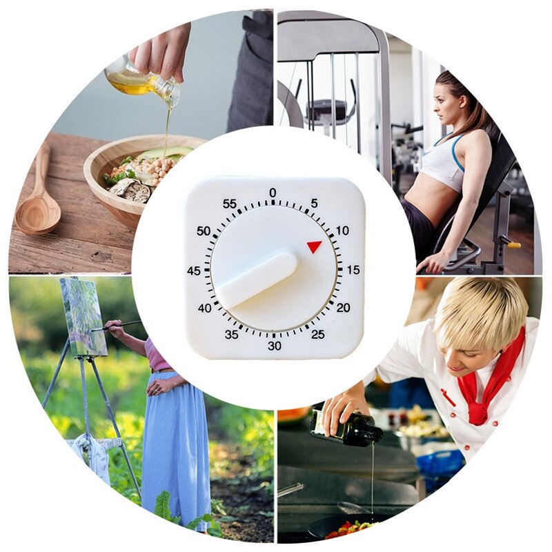 White Square Mechanical Timer Portable Kitchen Timer 60 Minutes Count Down Alarm Reminder For Home Baking Tools