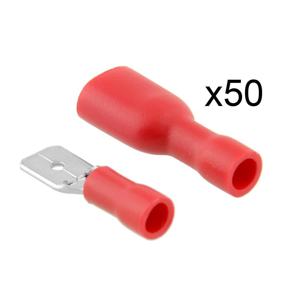 50 paires isolées bêche électrique à sertir câble connecteur Kit de bornes pièces de rechange automatiques: Rouge
