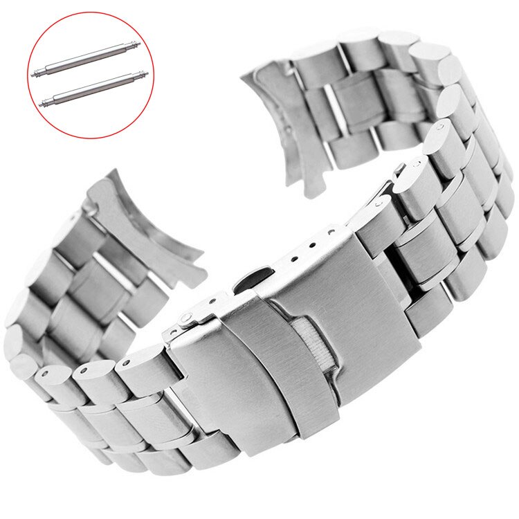 Cinturino in acciaio inossidabile 18mm 20mm 22mm 24mm cinturino cinturino estremità curva cinturino orologio doppio blocco fibbia cinturino da polso di ricambio: Argento / 22 millimetri
