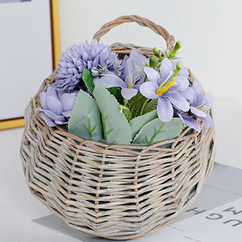 Hand-woven Rattan-chic Decorative Rattan Wall Hanging Basket Onion Basket Wall-mounted Onion Container-retro Bohemian Storage