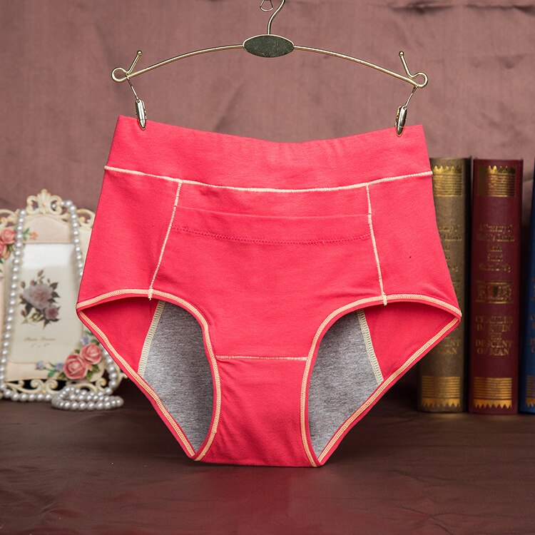 Detail blød kvindelig menstruationsfysiologisk underbukse dame høj talje bomulds skridtbukser lækker bevis sanitær undertøj kort
